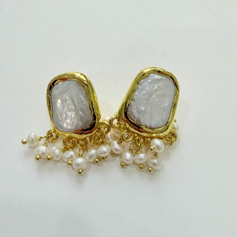 Alexis Bittar Gold and White Pearl Cluster Drop Earrings